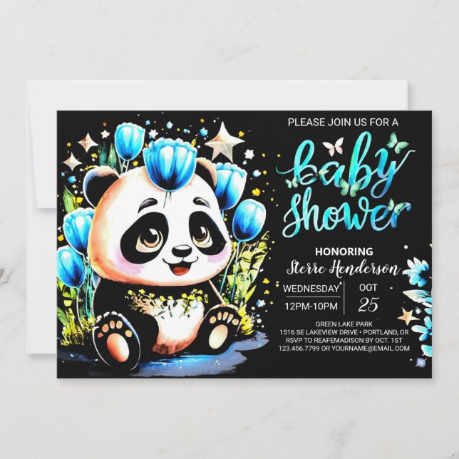 Adorable Panda Dreamland Journey Boy Baby Shower Invitation (Front)