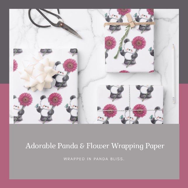 Adorable Panda & Flower Wrapping Paper (Adorable Panda & Flower Wrapping Paper, Sweet Floral Gift Wrap)