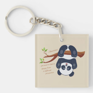 adorable panda hanging upside down key ring