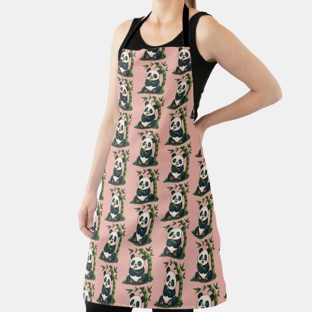 Adorable Panda Hugging Bamboo Cute Cartoon Art Apron (Insitu)