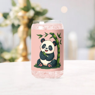 Adorable Panda Hugging Bamboo Cute Cartoon Art Can Glass