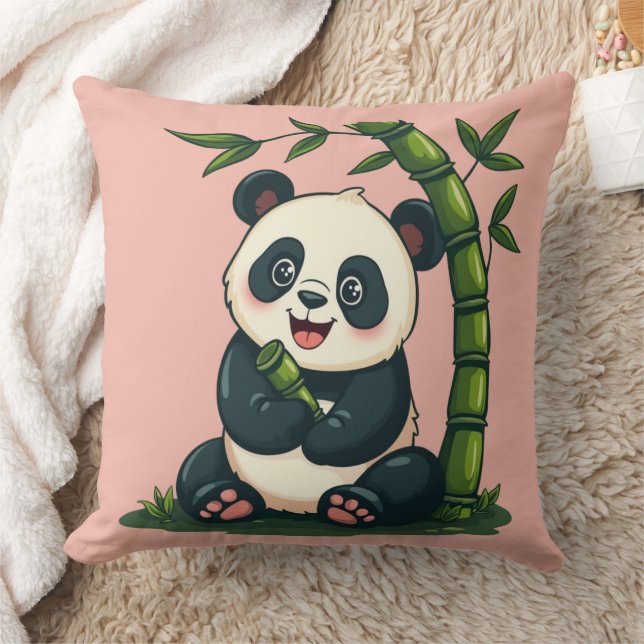 Adorable Panda Hugging Bamboo Cute Cartoon Art Cushion (Blanket)