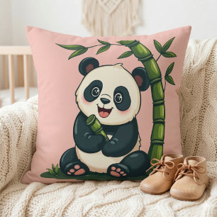 Adorable Panda Hugging Bamboo Cute Cartoon Art Cushion