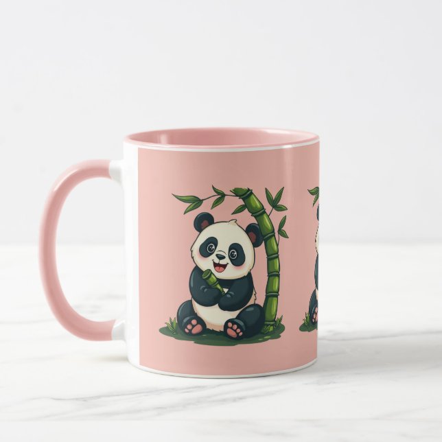 Adorable Panda Hugging Bamboo Cute Cartoon Art Mug (Left)