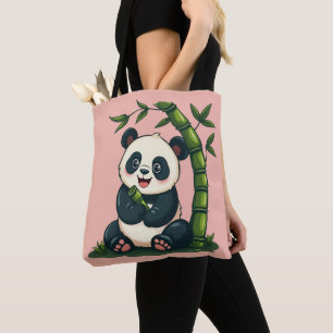 Adorable Panda Hugging Bamboo Cute Cartoon Art Tote Bag