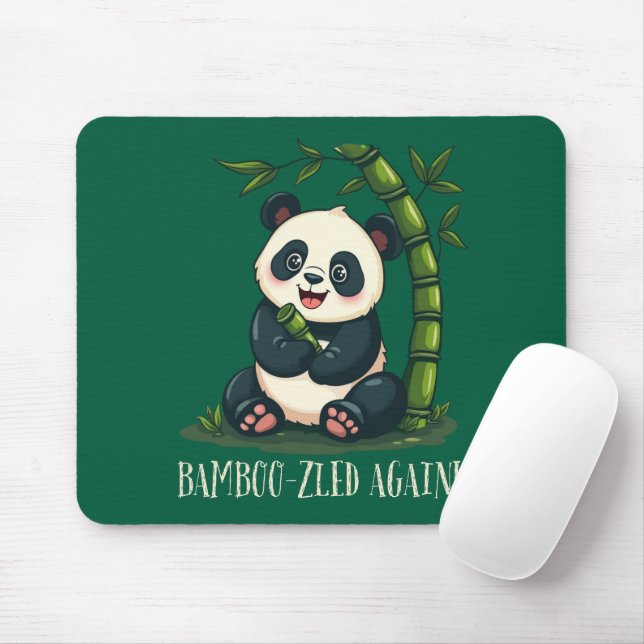 Adorable Panda Hugging Bamboo Cute Cartoon Green Mouse Pad (With Mouse)