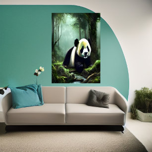 Adorable Panda in the deep forest   AI Art Poster