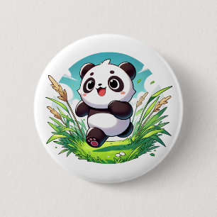 Adorable panda running through a field 6 cm round badge