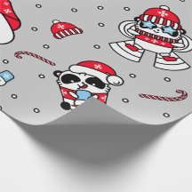 Adorable Panda Snowman Christmas Holiday Cute Wrap