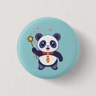 adorable panda wearing orange-yellow tie 3 cm round badge