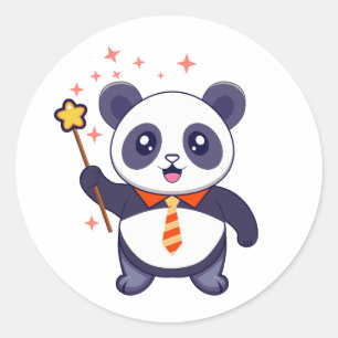 adorable panda wearing orange-yellow tie classic round sticker