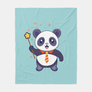 adorable panda wearing orange-yellow tie fleece blanket