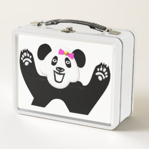 Adorable Panda with Pink Bow Metal Lunch Box