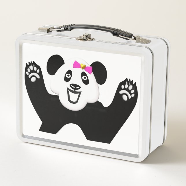 Adorable Panda with Pink Bow Metal Lunch Box (Front)