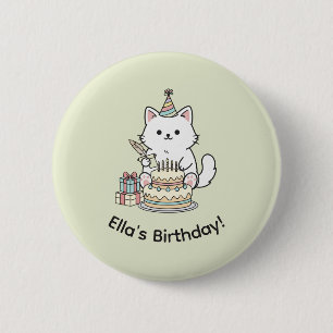 Adorable Party Cat Birthday Cake Light Yellow Art 6 Cm Round Badge