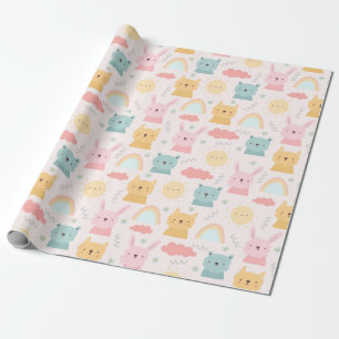 Adorable Pastel Animal Pattern Wrapping Paper