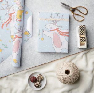 Adorable Pastel Bunny Polar Bear Ice Christmas Wrapping Paper