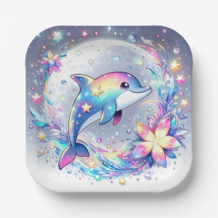 Adorable Pastel Dolphin Baby Shower Paper Plate