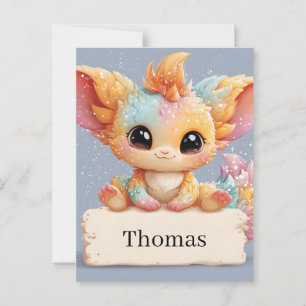 Adorable Pastel Fantasy Creature Holding a Name Postcard