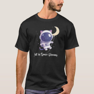 Adorable Pastel Kawaii Space Cat with Moon and Rai T-Shirt