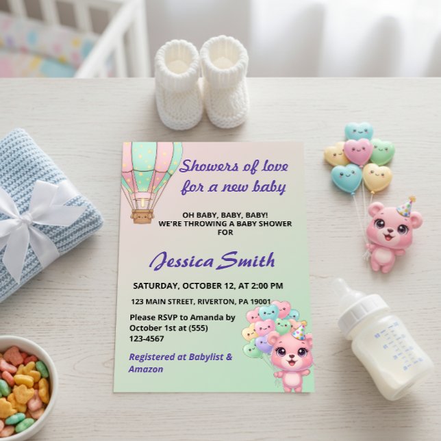 Adorable Pastel Pink and Mint Green Baby Shower Invitation (Creator Uploaded)