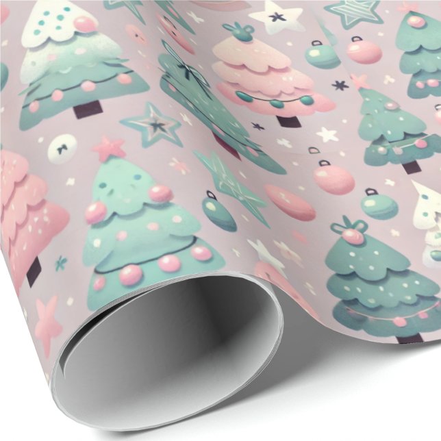 Adorable Pastel Preteen Christmas Tree Holiday Wrapping Paper (Creator Uploaded)