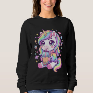 Adorable Pastel Unicorn Drinking Boba Art Kawaii P Sweatshirt