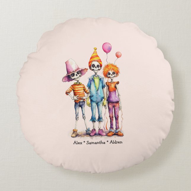 Adorable Pastel Zombie Trio - Cute Halloween (3) Round Cushion (Front)