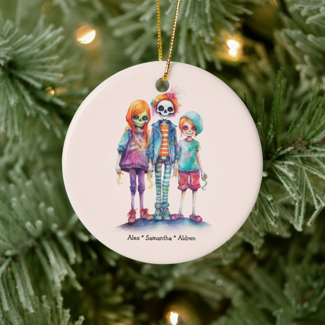 Adorable Pastel Zombie Trio - Cute Halloween Ceramic Ornament (Tree)