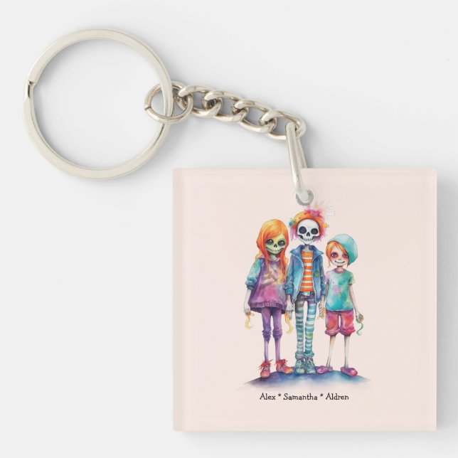 Adorable Pastel Zombie Trio - Cute Halloween Key Ring (Front)