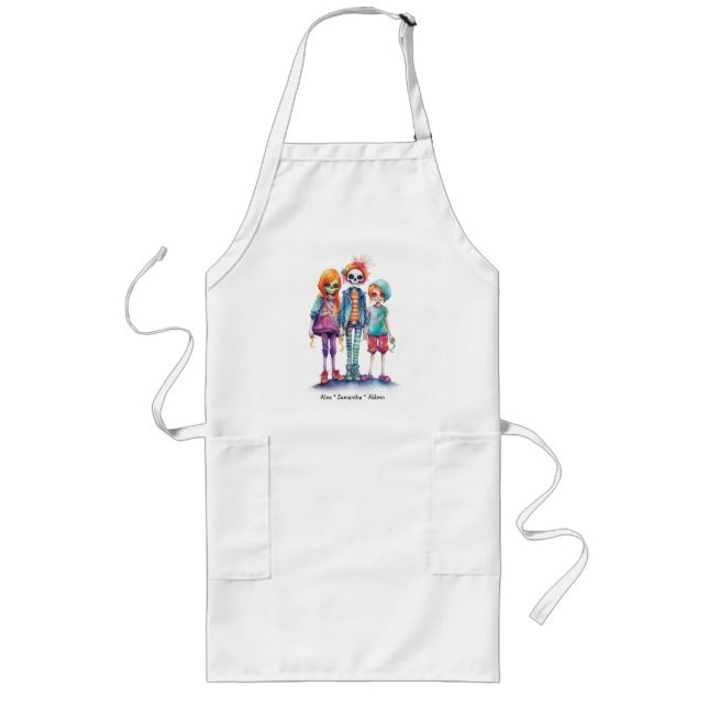 Adorable Pastel Zombie Trio - Cute Halloween Long Apron (Front)