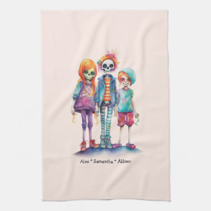 Adorable Pastel Zombie Trio - Cute Halloween Tea Towel