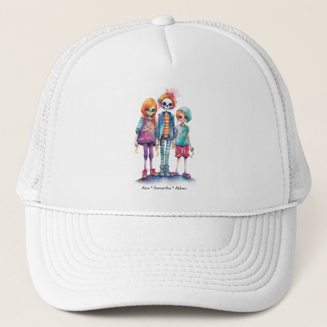 Adorable Pastel Zombie Trio - Cute Halloween Trucker Hat (Front)