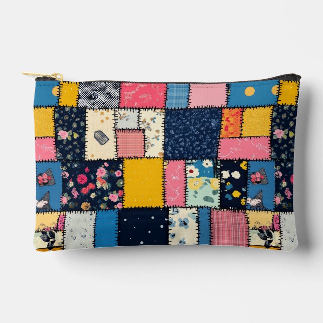 Adorable Patchwork Design, Playful Pattern Accessory Pouch (Front)