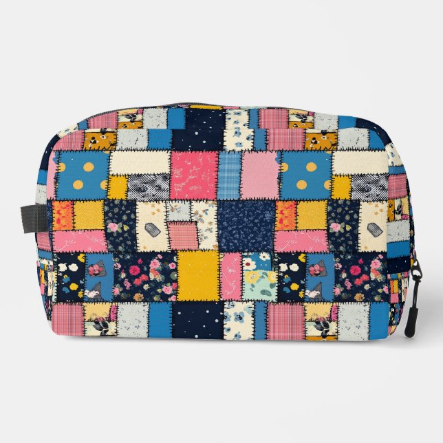 Adorable Patchwork Design, Playful Pattern Dopp Kit (Front)