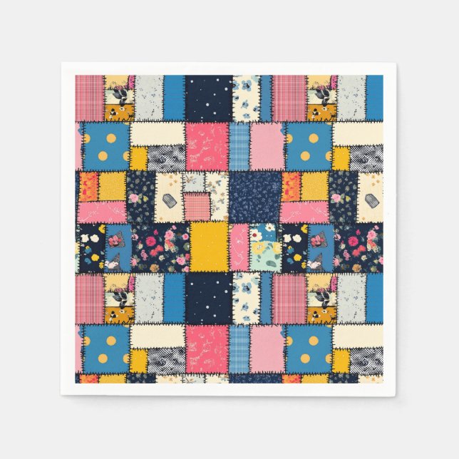 Adorable Patchwork Design, Playful Pattern Napkin (Front)