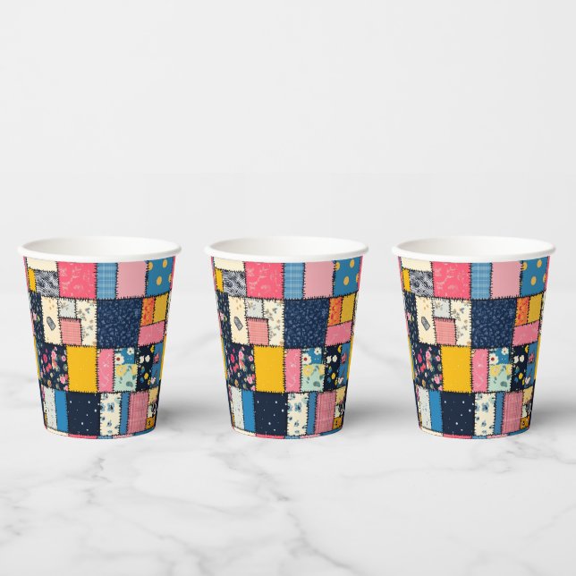 Adorable Patchwork Design, Playful Pattern Paper Cups (Multi)