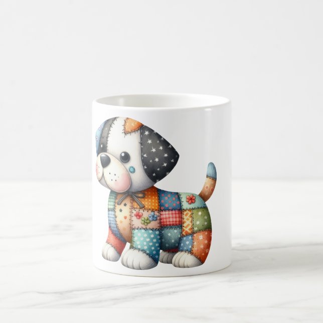 Adorable Patchwork Dog #12 Digital Art Coffee Mug (Center)