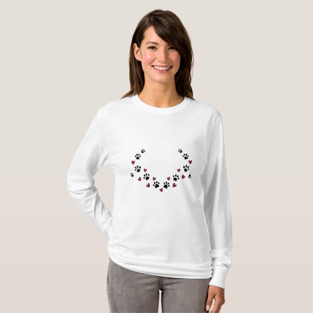 Adorable Paw & Heart Pattern Shirt  (Front Full)