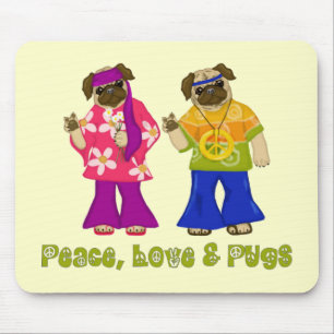 Adorable Peace, Love and Pugs Mousepad