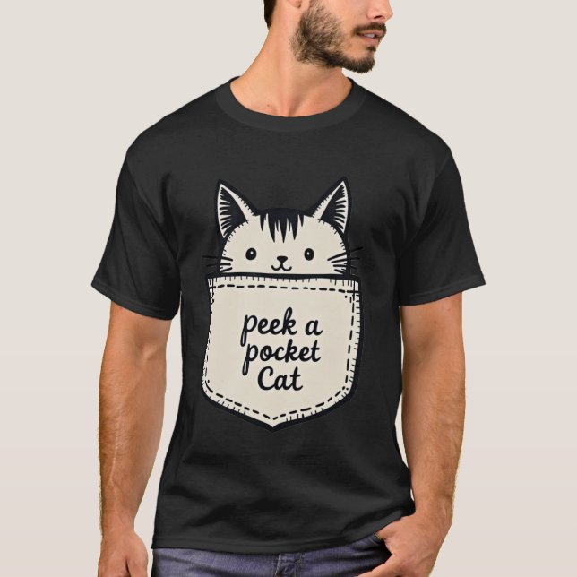 Adorable Peek-a-Pocket Cat Peeking Cute Feline T-Shirt (Front)