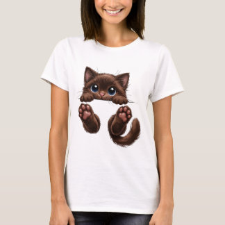 Adorable Peeking Brown Kitten with Blue Eyes T-Shirt