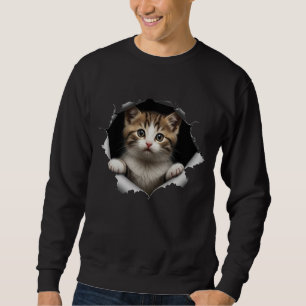 Adorable Peeking Tabby Kitten Ripped Paper Sweatsh Sweatshirt