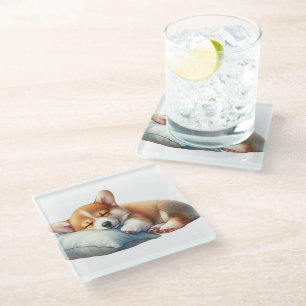 ADORABLE PEMBROKE WELSH CORGI DOG GLASS COASTER