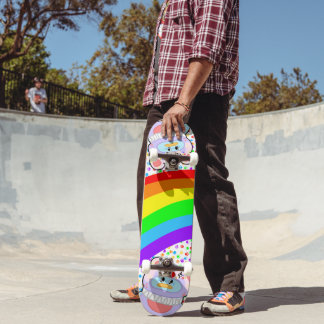 Adorable Penguin Clown and Rainbow Skateboard