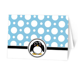 Adorable Penguin custom Blue Polka Dot Cards