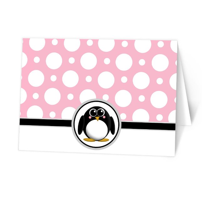 Adorable Penguin custom Pink Polka Dot Cards (Creator Uploaded)