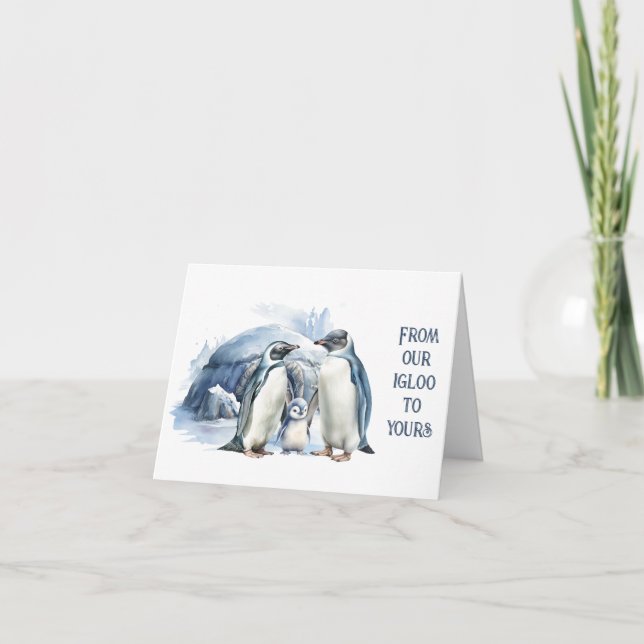 Adorable Penguin Family Our Igloo to Yours Thank You Card (Front)