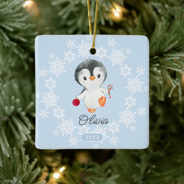 Adorable Penguin Girls Christmas Ceramic Ornament (Tree)