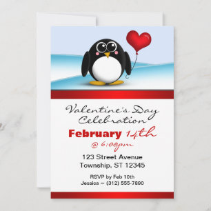 Adorable Penguin Heart Valentine's Day Invitations